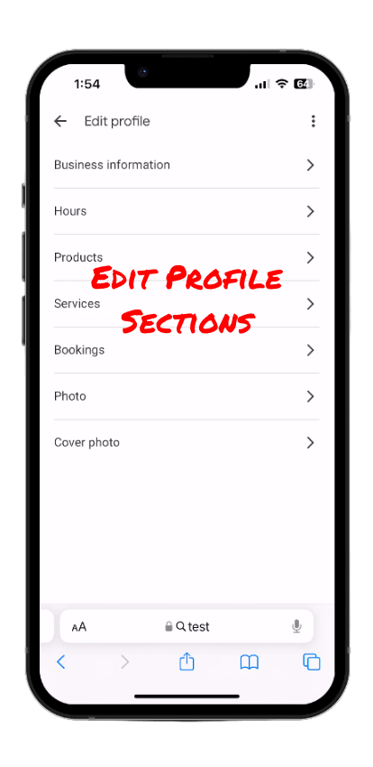 Edit profile sections mobile