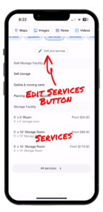 Google Business Profile Edit Services Button on Mobile Business Profile Mobile edit Service Link